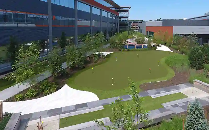 image of SYNLawn artificial grass at commercial office park