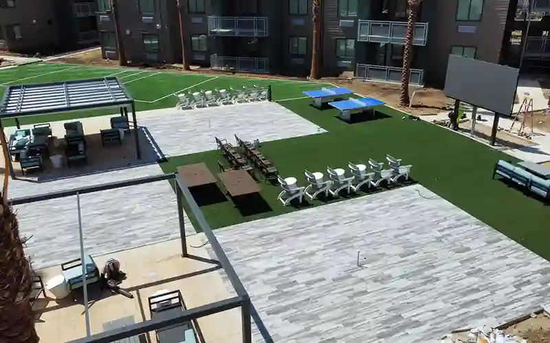 image of SYNLawn artificial grass outdoors at multi family housing apartments